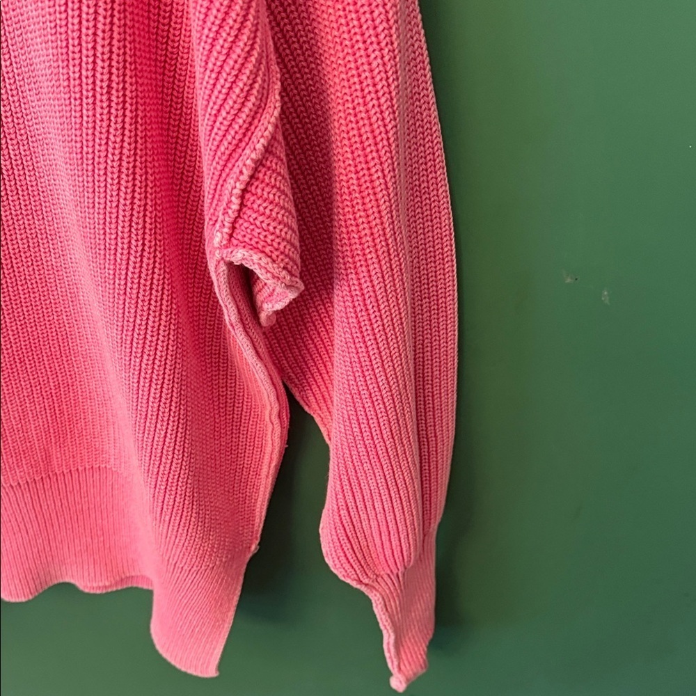 Aerie Bright Pink Womens S Drop-Sleeve Cotton Crew Neck Sweater Lounge - Picture 6 of 9